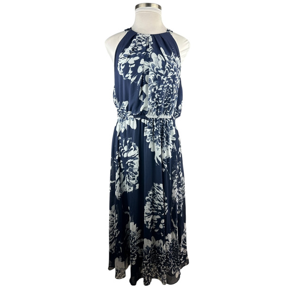 Lane Bryant Chiffon Overlay Pleated Maxi Halter Dress Navy Floral Plus Size 18 - Picture 15 of 15